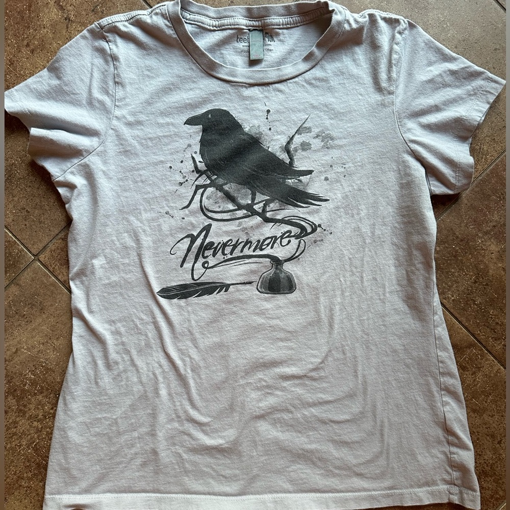 Edgar Allan Poe The Raven graphic tee turtle t shirts L grey black